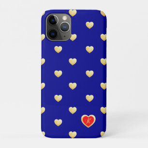 Monogrammen Royal Blue Gold Hearts op vaste kleur Case-Mate iPhone Case