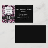 Monogrammen roze blad printpatroon visitekaartje (Voorkant / Achterkant)