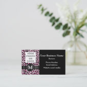 Monogrammen roze blad printpatroon visitekaartje (Staand voorkant)