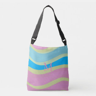 Monogrammen Roze Blauw Geel Modern Ontwerp Crossbody Tas