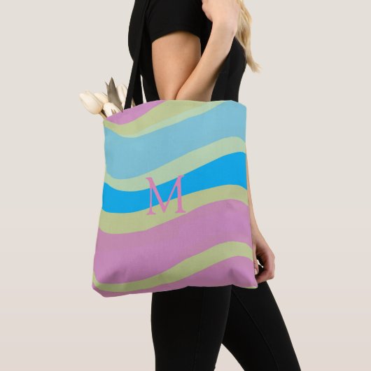 Monogrammen Roze Blauw Geel Modern Ontwerp Tote Bag (Dichtbij)