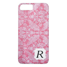 Monogrammen Roze Damask-telefoontas