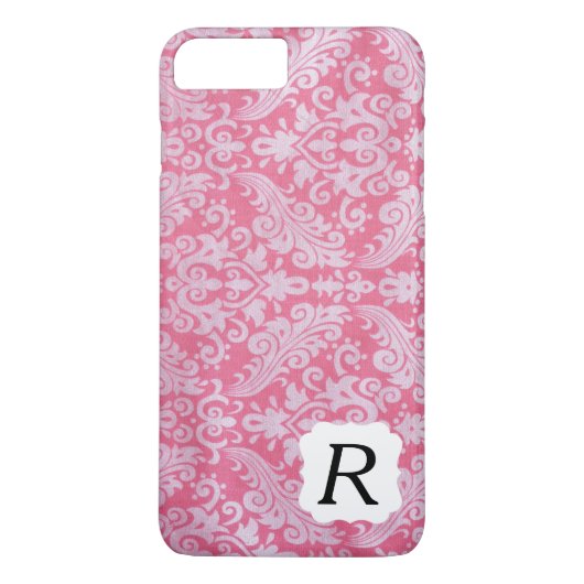 Monogrammen Roze Damask-telefoontas Case-Mate iPhone Case (Achterkant)