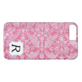 Monogrammen Roze Damask-telefoontas Case-Mate iPhone Case (Achterkant (Horizontaal))