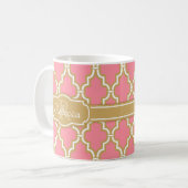 Monogrammen roze en goudrooster koffiemok (Voorkant links)