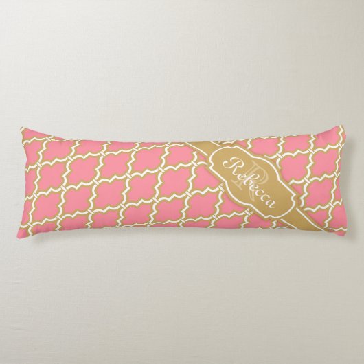 Monogrammen roze en goudrooster lichaamskussen (Voorkant)