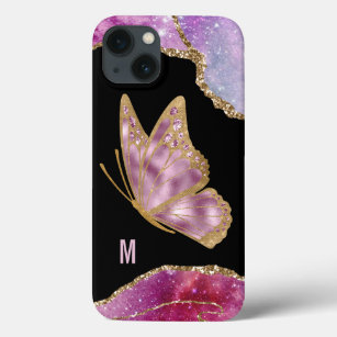 Monogrammen roze en goudvlinder Case-Mate iPhone case