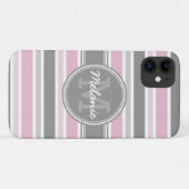 Monogrammen roze en grijze strepen patroon Case-Mate iPhone case (Achterkant (horizontaal))