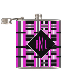 Monogrammen roze en zwarte spelden heupfles