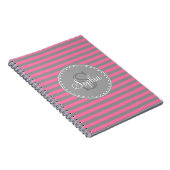 Monogrammen roze grijze strips notitieboek (Rechterzijde)