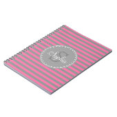 Monogrammen roze grijze strips notitieboek (Linkerzijde)