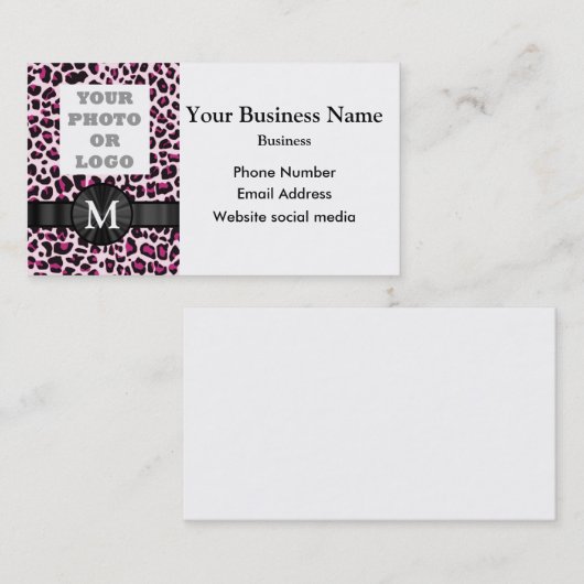 Monogrammen roze luipspatroon en logo visitekaartje (Voorkant / Achterkant)