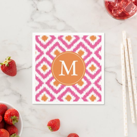 Monogrammen roze Tangerine Ikat Pattern Servet (Insitu)