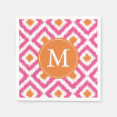 Monogrammen roze Tangerine Ikat Pattern Servet (Voorkant)