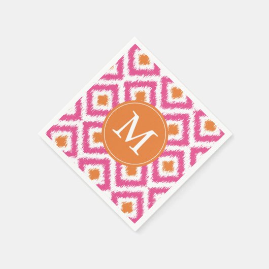 Monogrammen roze Tangerine Ikat Pattern Servet (Hoek)