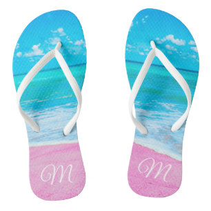 Monogrammen roze tropische zandbak teenslippers