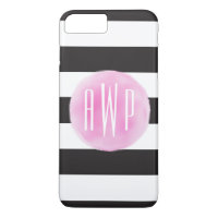 Monogrammen roze Waterverf zwart + witte strepen