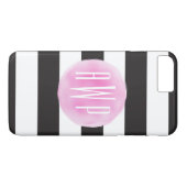 Monogrammen roze Waterverf zwart + witte strepen Case-Mate iPhone Case (Achterkant (Horizontaal))