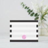 Monogrammen roze Waterverf zwart + witte strepen Kaart (Staand voorkant)
