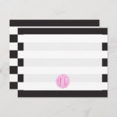 Monogrammen roze Waterverf zwart + witte strepen Kaart (Voorkant / Achterkant)