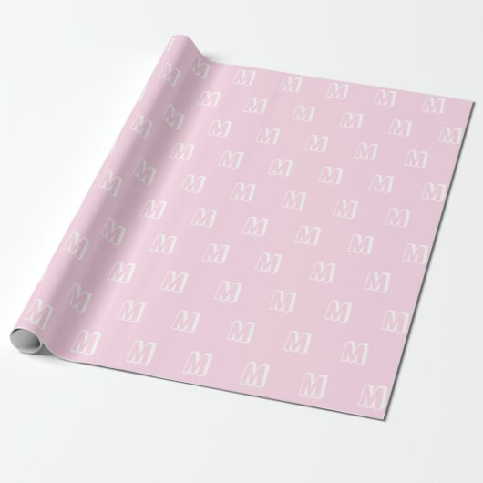 Monogrammen roze wit aangepast patroon modern cadeaupapier (Uitgerold)