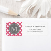 Monogrammen roze witte poka dot Pattern Etiket (Insitu)