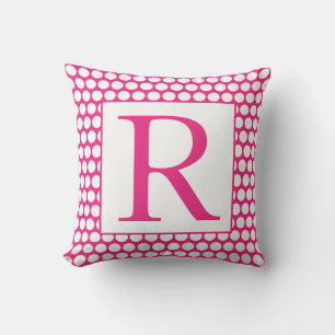 Monogrammen roze witte poka dots kleurrijk helder buitenkussen
