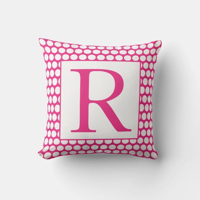 Monogrammen roze witte poka dots kleurrijk helder buitenkussen (Voorkant)