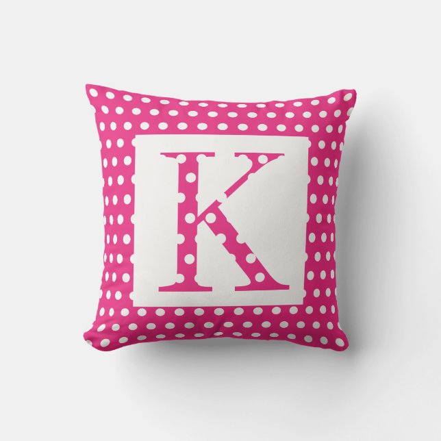 Monogrammen roze witte pooldots kleurrijke unieke buitenkussen (Voorkant)