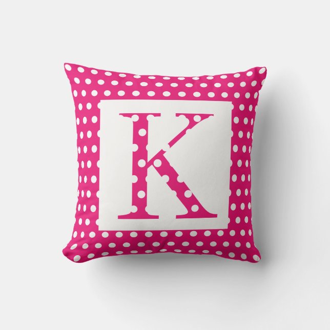 Monogrammen roze witte pooldots kleurrijke unieke kussen (Voorkant)