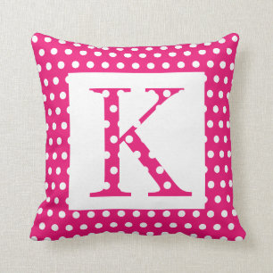 Monogrammen roze witte pooldots kleurrijke unieke kussen