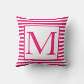 Monogrammen Roze Witte Strepen Patronen Kleurrijk Kussen (Achterkant)