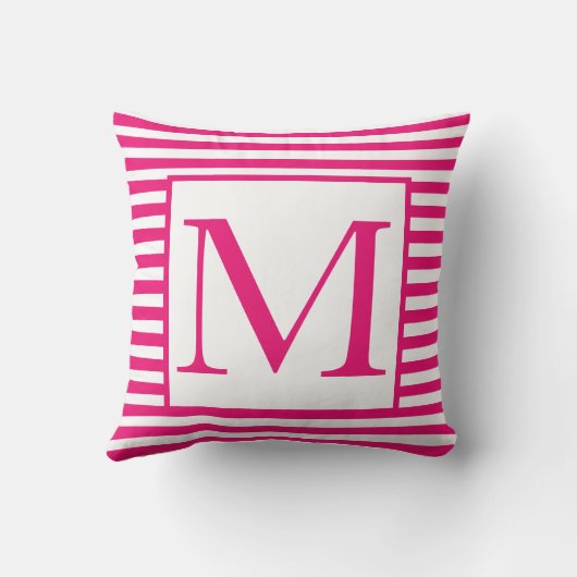 Monogrammen Roze Witte Strepen Patronen Kleurrijk Kussen (Achterkant)