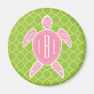 Monogrammen roze Zee Turtle Green Quatrefoil Magneet
