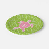 Monogrammen roze Zee Turtle Green Quatrefoil Papieren Bordje (Gekanteld)