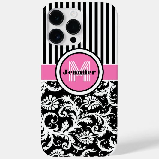 Monogrammen roze, zwart, wit, gestreept Hoesje (Achterkant)