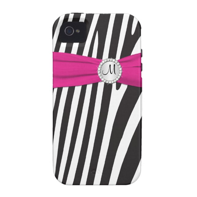 Monogrammen roze, zwart, witte Zebra gestreept Case-Mate iPhone Case (Achterkant)