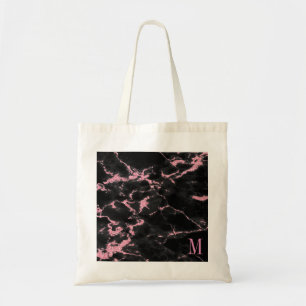 Monogrammen roze zwarte achtergrond tote bag