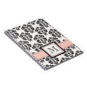 Monogrammen roze zwarte Damask spirale notebookjou Notitieboek (Rechterzijde)