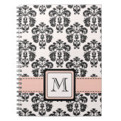Monogrammen roze zwarte Damask spirale notebookjou Notitieboek (Voorkant)