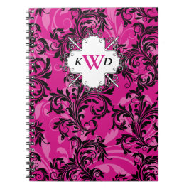 Monogrammen roze zwarte witte Notitieboek