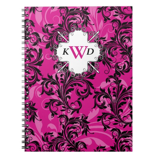 Monogrammen roze zwarte witte Notitieboek (Voorkant)