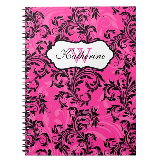 Monogrammen roze zwarte witte Notitieboek (Voorkant)