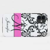 Monogrammen roze zwarte witte zirls Damask Case-Mate iPhone Case (Achterkant (horizontaal))
