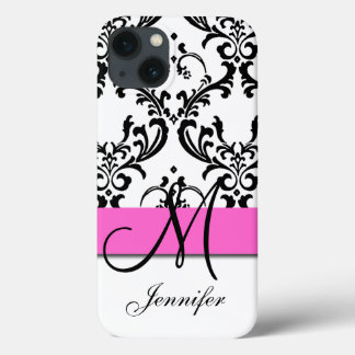Monogrammen roze zwarte witte zirls Damask Case-Mate iPhone Case