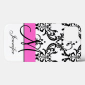 Monogrammen roze zwarte witte zirls Damask Case-Mate iPhone Case (Achterkant (horizontaal))