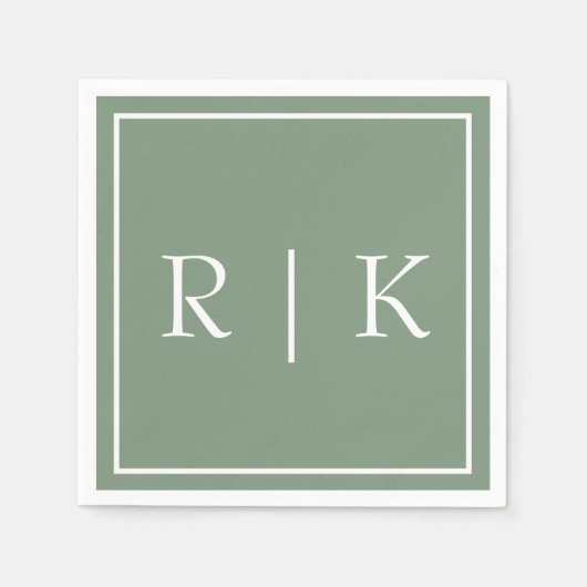 Monogrammen Sage Green Eenvoudige Minimalistische Servet (Voorkant)
