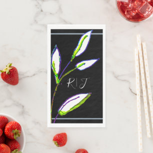 Monogrammen Sage Green Leaf Black White Art Weddin Servet