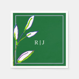 Monogrammen Sage Green Leaves Dusty Blue Wedding Servet