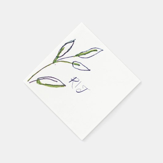 Monogrammen Sage Green Leaves Navy Blue Art Weddin Servet (Hoek)